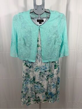 NWT Perceptions Women’s Size PL Teal Dress With Cardigan
